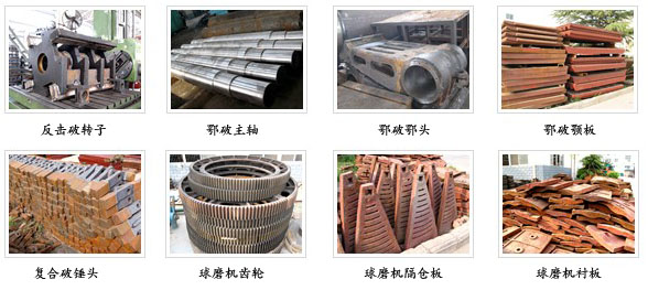 顎式破碎機(jī)和球磨機(jī)等設(shè)備的配件示意圖